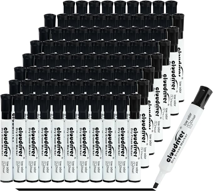 cloudriver Low Odor Dry Erase Markers Tank Style, 86 Count, Chisel Tip, Black Whiteboard Markers, Bulk Dry Erase Marker For Office, home and School Supplies