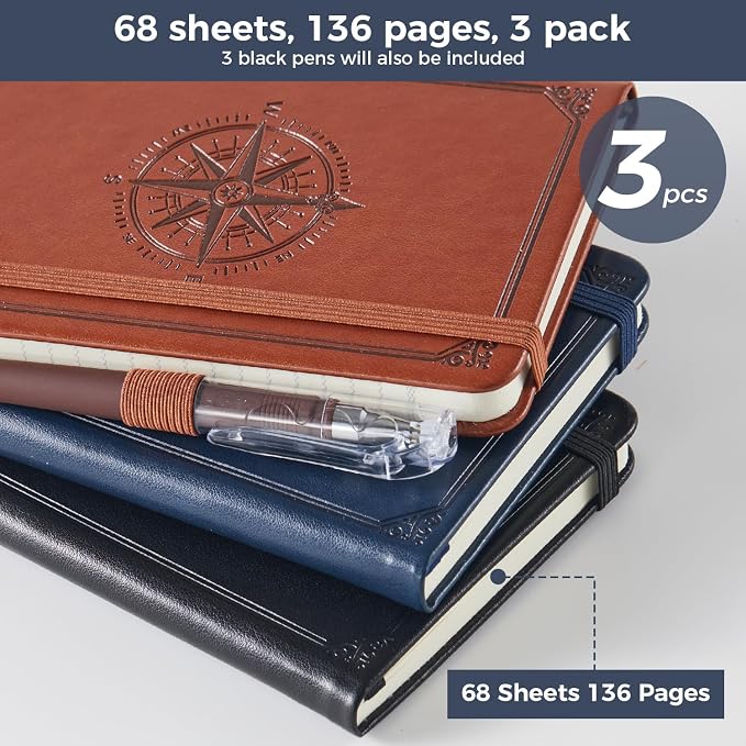 (3 Pack) Pocket Notebook Small Journal for Men Women, 3.7" x 5.7", A6 Mini Notebook with Pen, 100GSM Lined Paper, Hardcover Small Pocket Notepad for Work Writing Note Taking, School Supplies