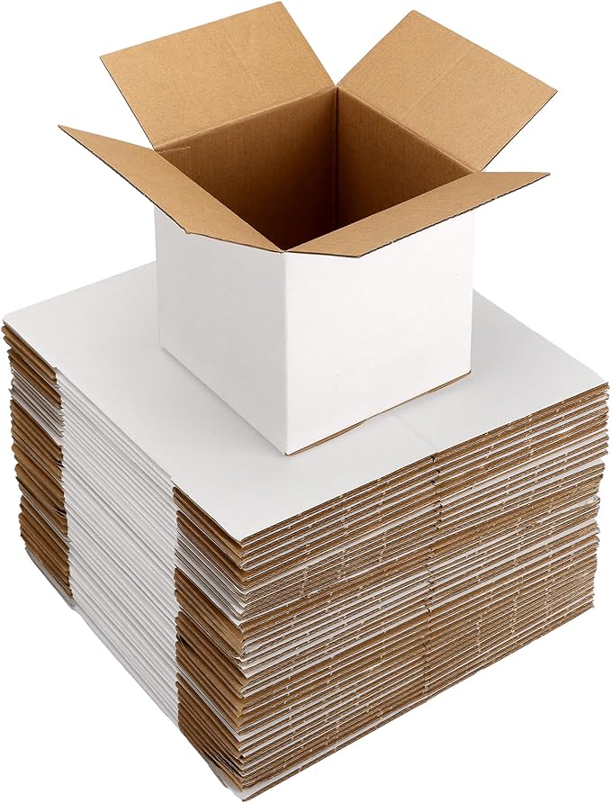 EXYGLO 40 Pack 4x4x4 Shipping Boxes for Small Business, White Corrugated Cardboard Small Box for Packaging, Moving, Mailing, and Storing