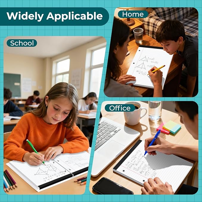 Legal Pads 8.5x11, 50 Sheets/Pack, 2-Pack,3-Hole Punch & Perforated Writing Pads, Wide Ruled White Lined Paper, Notebook 8.5x11.75, Notepads 8.5x11 for Business, School and Office Supplies