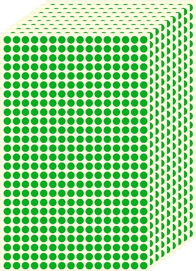 1/4" Small Colored Dot Stickers 6240 PCS Round Circle Stickers Tiny Green Coding Labels Mini Sticker for Office,Classroom (Green, 1/4" (6 mm))