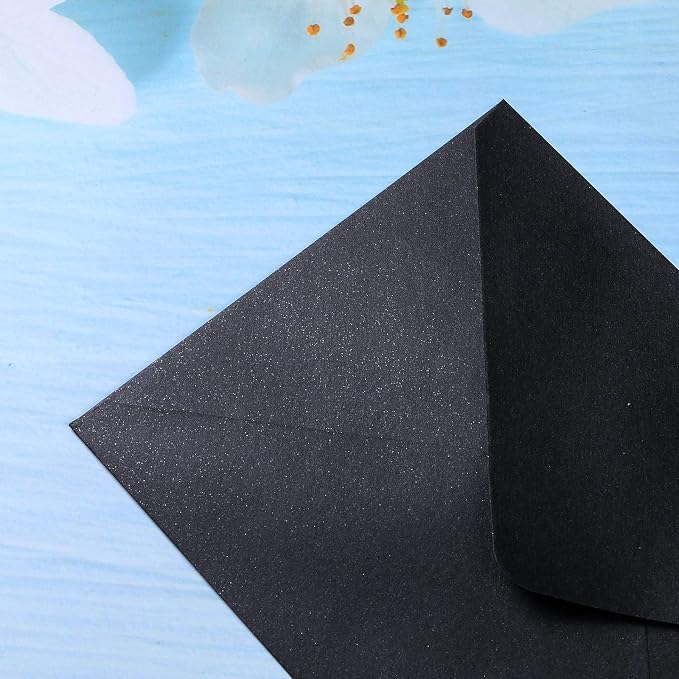 PONATIA 50 Pieces/Pack A7 Envelopes, 5.25 x 7.25'' Black Shiny Envelopes Perfect for 5x7'' Invitation Cards, Weddings Invitations, Photos, greeting Cards, Christmas Gift Cards