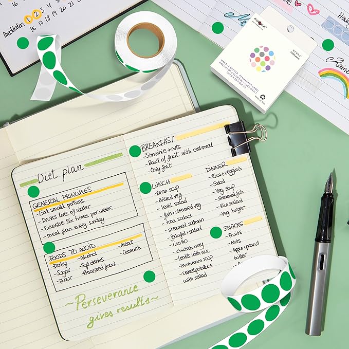 PARLAIM 10000pcs 1/2 Inch Round Color Code Dot Stickers, 10 Rolls Adhesive Green Circle Labels for Office Classroom