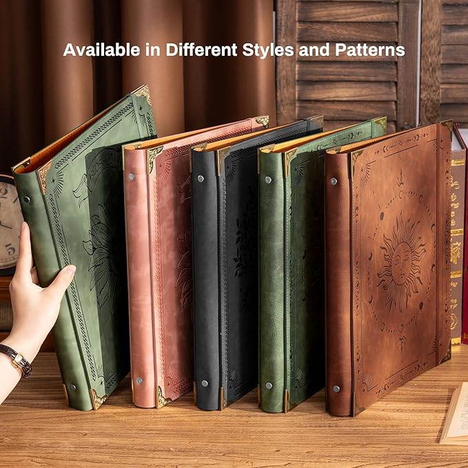 PU Leather 3 Ring Binder 1 Inch Round Ring Binder Holds 200 Sheets 8.5"x11" Letter Size Paper, Wedding Family History Notebook Cover Loose Leaf Organizer, Brown