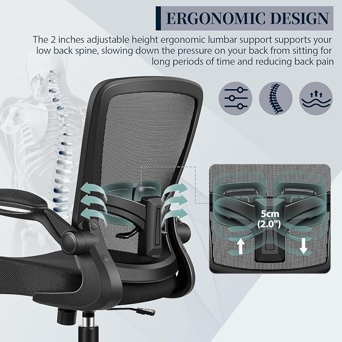 FelixKing Office Chair, Ergonomic Comfy Desk Chair with Flip-up Armrests | Adjustable Height, 360°Swivel, Flexible Tilt, Breathable Cushion and Fabric, Lumbar Support for Home Office, 10 PCS