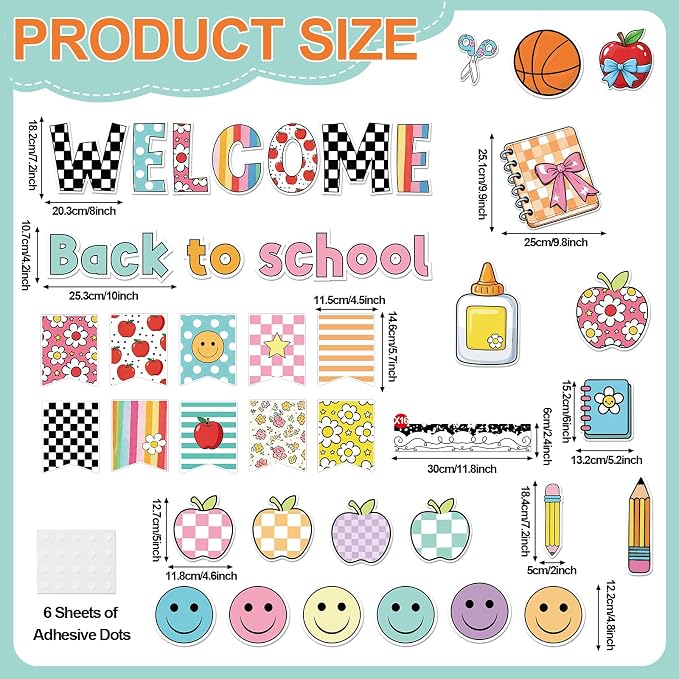 Welcome Back to School Bulletin Board Set Groovy Hippie Classroom Decor Motivational Pencil Notebook Paper Cutouts for First Day of School Elementary Middle Classroom Wall Door Teacher Supplies