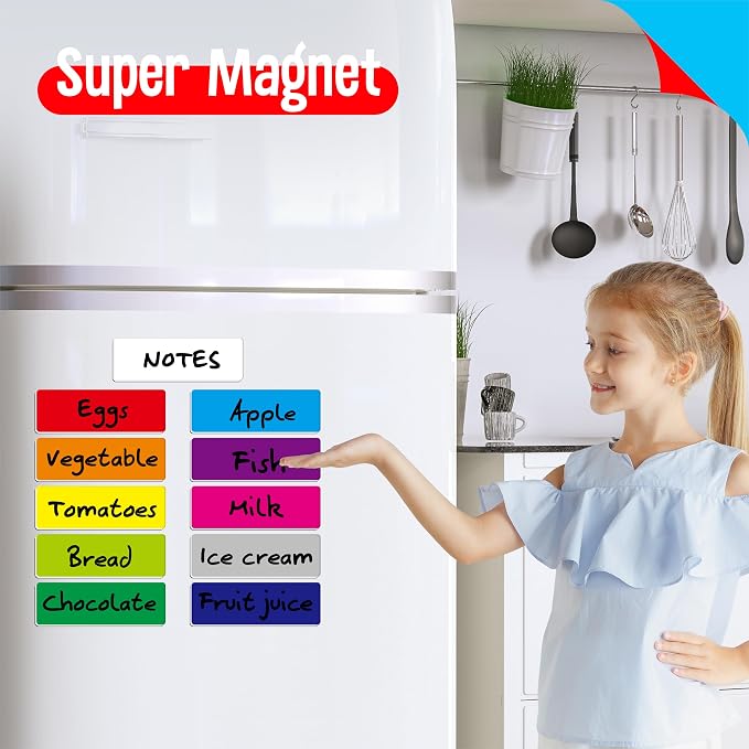 99 PCS Magnetic Name Tag Labels, 11 Colors Dry Erase Reusable Name Stickers for Whiteboards Locker Fridge School Office Home (1" x 3")