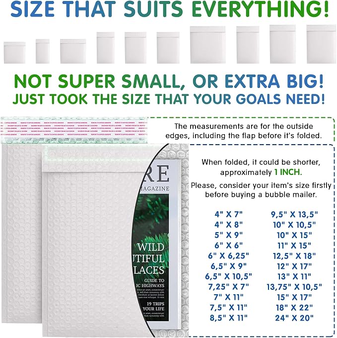Poly Bubble Mailers, 7.25 x 11 Inch White Padded Mailers, Self Seal Shipping Envelopes, Lightweight Poly Mailer Bags, Waterproof Mailing Bags, Pack of 300