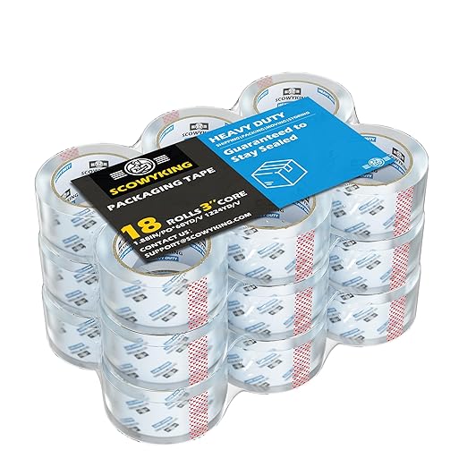 18 Rolls Clear Packing Tape, 1.88 Inch x 68 Yards, 2.7 Mil Thick - Heavy Duty Shipping Tape for Moving, Sealing Boxes, Packaging - Strong Adhesive, Crystal Clear, Residue-Free, Bulk Savings Pack