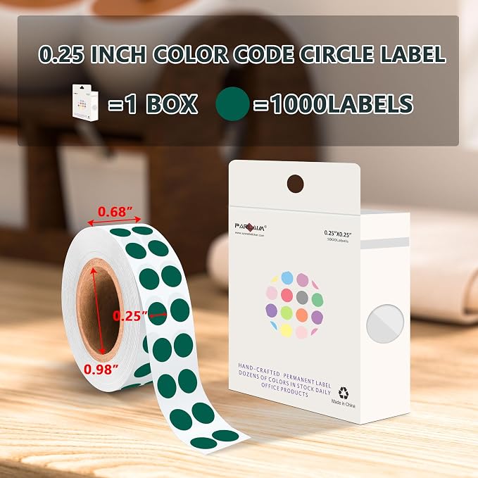 PARLAIM 1/4 Inch Circle Sticker Labels,1000 Stickers Round Color Coding Circle Dots Stickers, Adhesive Roll Dot Label for Inventory Organize, File Classification (Froest Green)