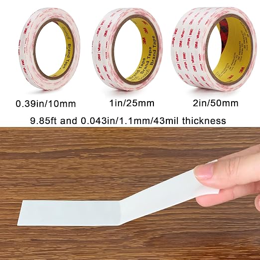 3M Double Sided Tape 1in X 9.85ft，Heavy Duty Removable Mounting Tape, Picture Hanging Adhesive Strips