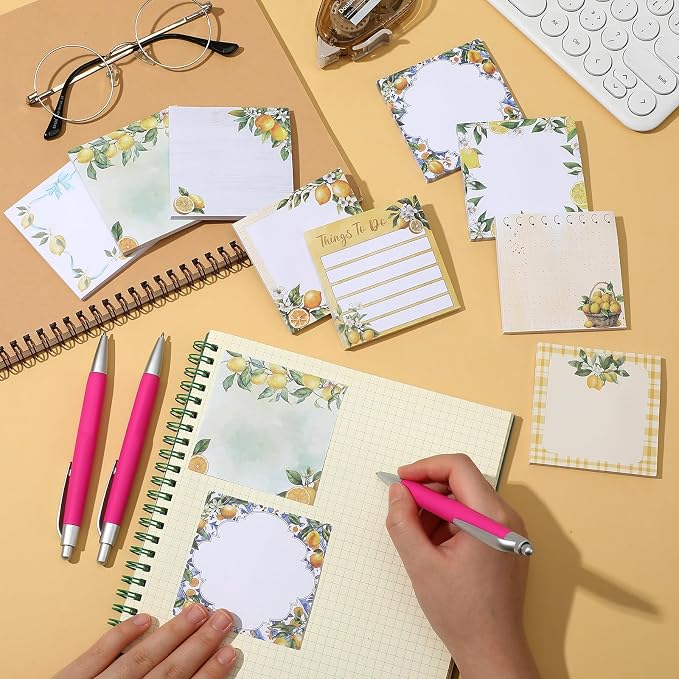 9 Pads Lemon Sticky Notes, 3x3 Inch Cute Stick Notepads | Adhesive Memo Notes Pad, Coworker Gifts, Office Supplies Decor, Desk Accessories for Students, Teacher, Meeting