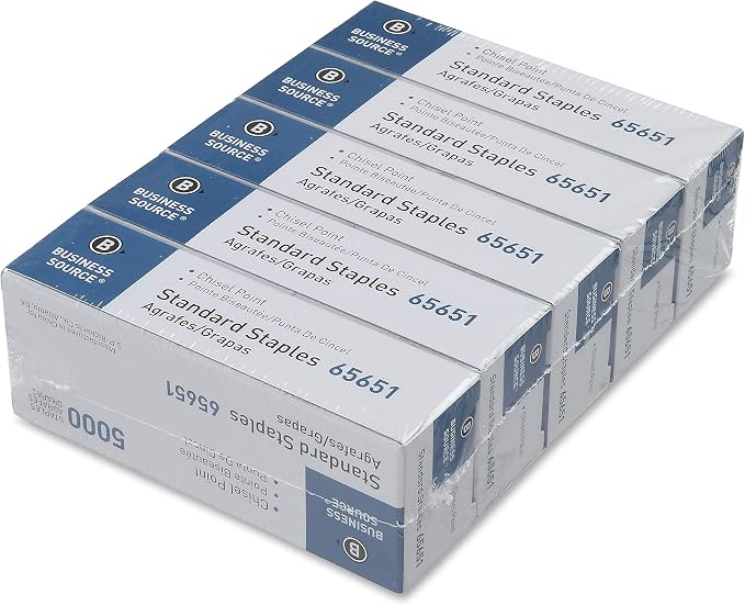 Business Source Chisel Point Standard Staples, 5/Pack (65651)