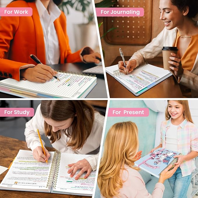 Spiral Notebooks for Work 5 Subject Notebook with Removable Dividers | Aesthetic Hardcover Journal for Women 8.5" x 11" College Ruled 280 Pages Journal for School & Note Taking, Puppy Parade
