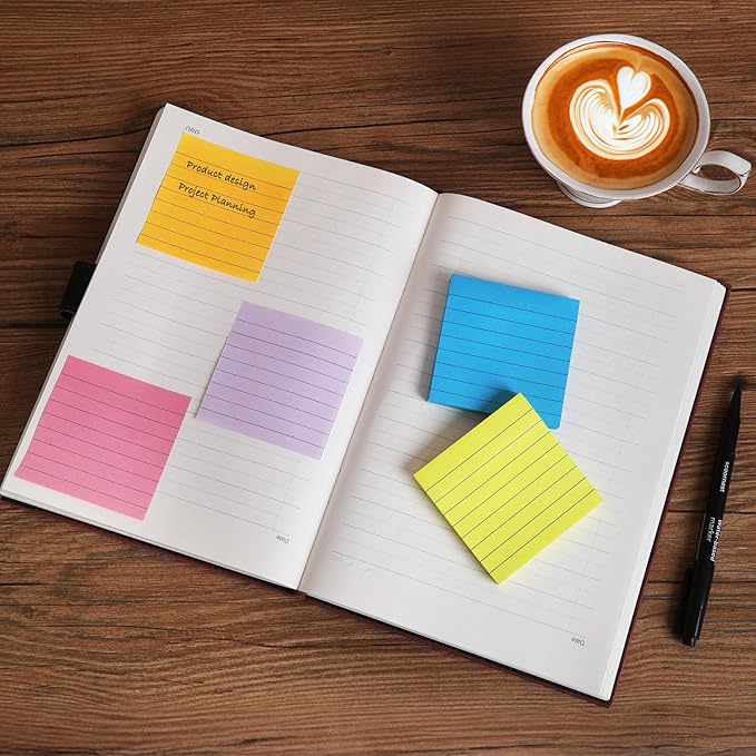 9 Pack Lined Sticky Notes 3x3 in Post Sticky Notes with Lines, 9 Multi Colors Ruled Colorful Super Sticking Power Memon Pads, 82 Sheets/Pad