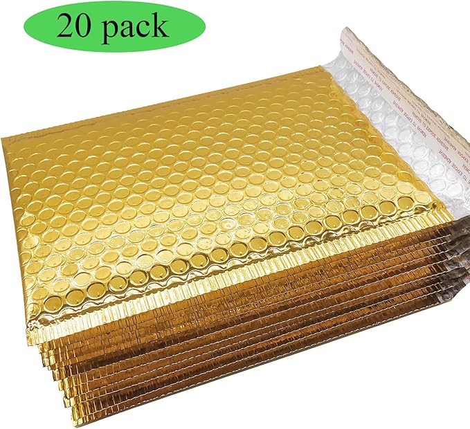HOSL Metallic Padded Bubble Mailers shipping envelopes (Gold, 20Pack 6.25"(W) x 9"(L) (Inner))