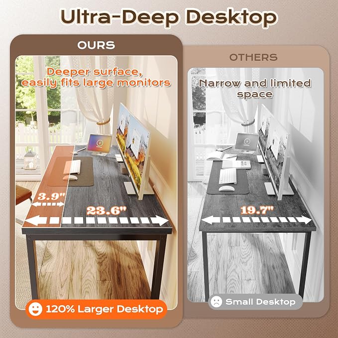 Huuger 48 x 24 inch Desk with Power Outlets & USB-C, Deeper & Thicker Desktop, Robust Metal Tubes, Computer Desk, Heavy Duty Office Desk, Work Gaming Desk for Home Office, Grey
