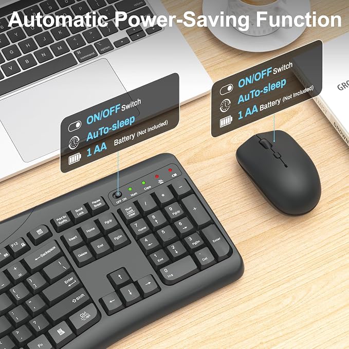 Wireless Keyboard and Mouse Combo, Quiet Ergonomic Curved Keys(Graphite) | 2.4G Full Size Ergonomic Keyboard, 3-Level DPI Adjustable Silent Mouse for Windows, Mac OS, Desktop/Laptop/Office and Home
