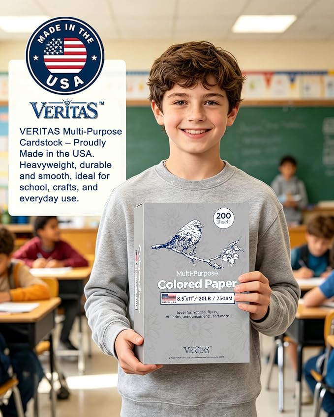 WritePads Veritas Colored Copy Paper, Gray Multi-Purpose paper,Colored Printer Paper 8.5” x 11”, 20 lb / 75 GSM,Grey,200 Sheets，Made in USA