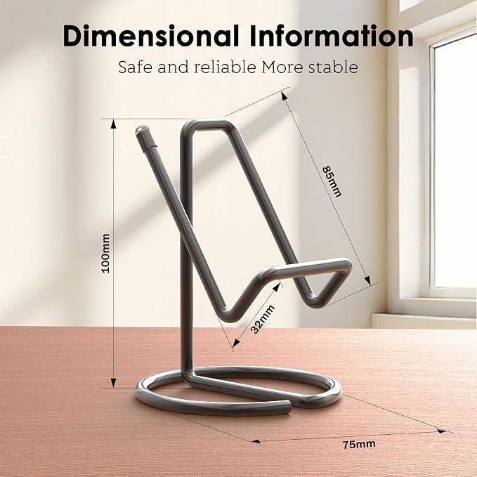 Metal Cell Phone Stand for Desk, Cute One-Piece Phone Holder, Stable Desktop Display Dock for iPhone, iPad, Samsung, Tablets & All Mobile Phones, Gray