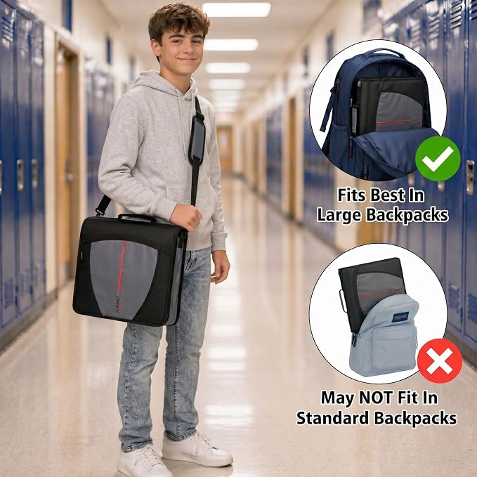 Case-it School Zipper Binder | 3" O-Rings | 600-Sheet | D-146 Deep Purple | Mighty Zip Tab, 5-Subject Expanding File Folder, Multiple Pockets, Storage Organizer, Shoulder Strap, 6-Pack, Office