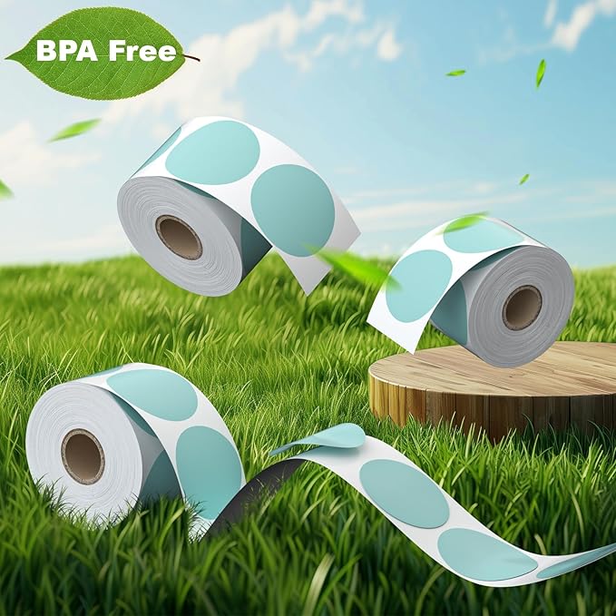 2" Circle Direct Thermal Labels, Thermal Printer Labels for Name Tag, DIY, QR Code, Self-Adhesive Address Shipping Stickers, Green Circle Sticker Labels Compatible with Zebra, Rollo, MUNBYN,750Lables
