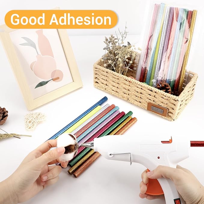 Glitter Hot Glue Sticks Full Size, Manarty 8" Long x 0.43" Dia Color Hot Melt Glue Sticks Bulk, Craft Adhesive Waxing Sticks Standard for Cards, Sealing, Holiday Decoration, Art, DIY, Stamp, 24 PCS