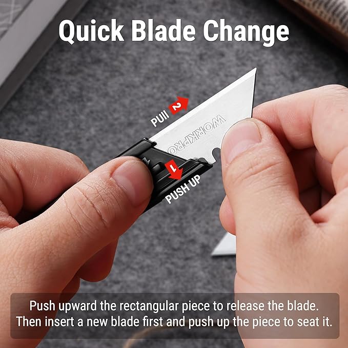 WORKPRO Folding Utility Knife with 10 Extra SK5 Blades, EDC Razor Sharp Knife with G10 Handle, Quick Change Box Cutter with Belt Clip, for Heavy Duty, DIY, Home, Office & Artcraft Use - Green