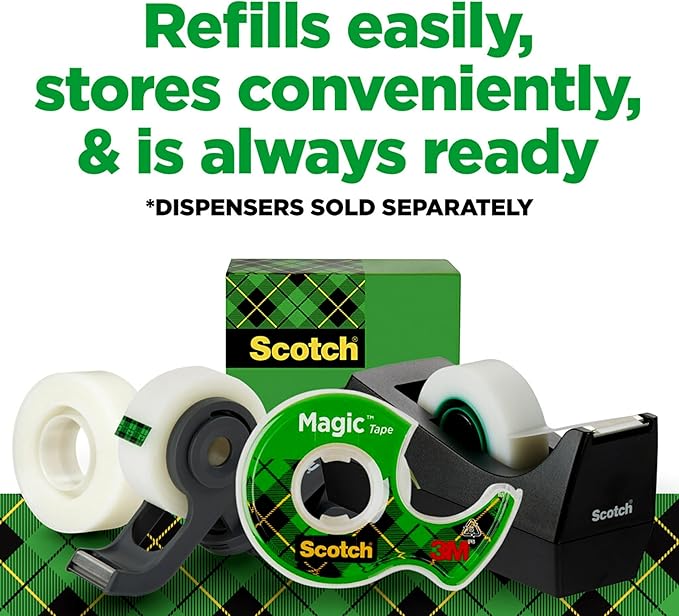 Scotch Magic Tape, Invisible, Home Office Supplies and Back to School Supplies for College and Classrooms, 12 Rolls