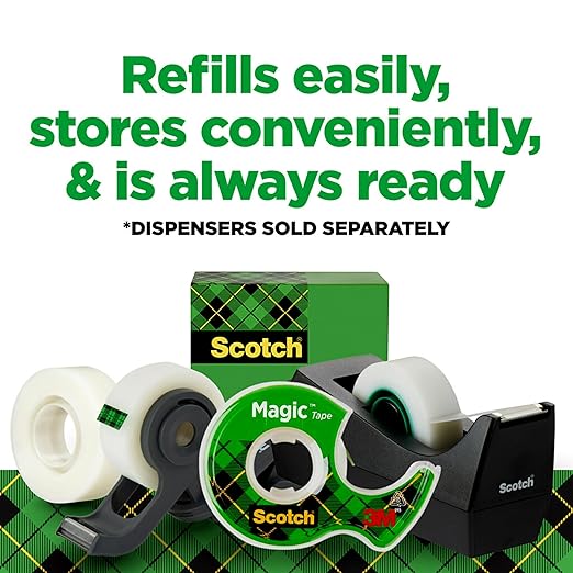 Scotch Magic Tape,Invisible,Home Office Supplies and Back to School Supplies for College and Classrooms,12 Rolls,(Pack of 2)