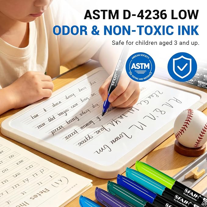 SFAIH 15 Colors Dry Erase Markers, 0.7mm Ultra Fine Tip, Low Odor | Easily Erases, Whiteboard Markers with Long-Lasting Cap, for Detailed Calendars & Small Grids,Planners & Home, Non-Toxic