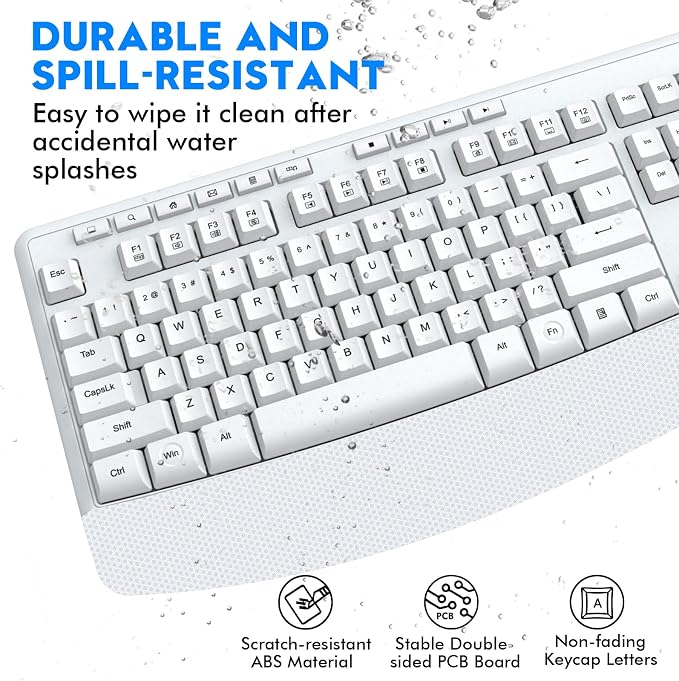 Wireless Keyboard and Mouse Combo, Full Size Ergonomic with Wrist Rest | 2.4GHz USB Receiver, 3 DPI Adjustable 6-Button Cordless Mouse for Computer, Laptop, PC, Windows
