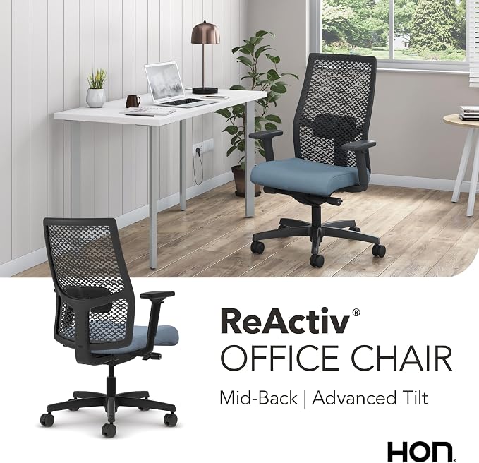 HON Ignition 2.0 ReActiv Ergonomic Office Chair, Lumbar Support, Blue | Ergonomic office desk chair with lumbar support, adjustable arms, office decor, advanced tilt for workstation comfort
