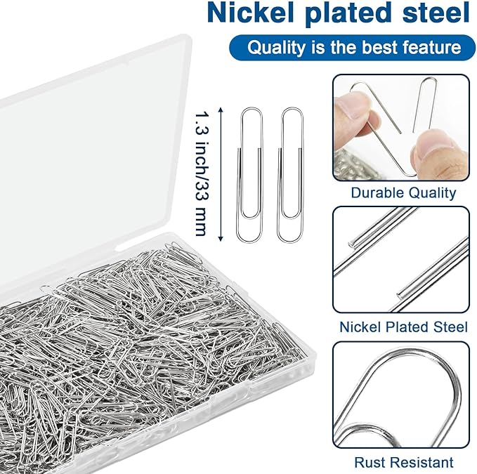 900 Pcs Medium Paper Clips, 1.3 Inch Paper Clips Medium for Office Mate Filing, Paperwork, School and Teacher Supplies