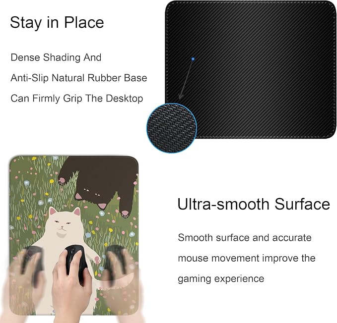 Funny Cats Square Mouse Pad,Cute Anime Cats Mouse Pads for Wireless Mouse Desk Accessories,10"X8" Travel Mousepad with Non-Slip Rubber Base, Stitched Edge Mouse Pads for Desk,Computers,Laptop,Office