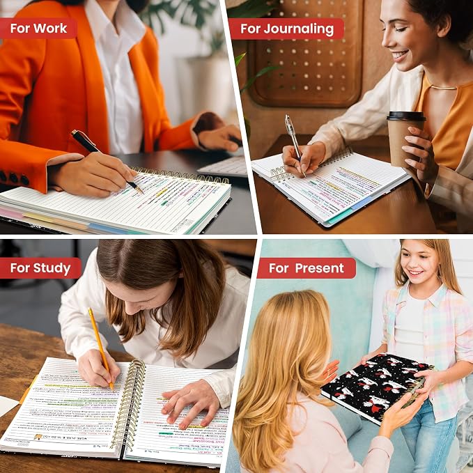 Large Spiral Notebooks for Work 5 Subject with Removable Dividers | 8.5" x 11" Pretty Hardcover Notebook Journal for Women, College Ruled, Perfect for Study & Office , 280 Pages, Skate Pup