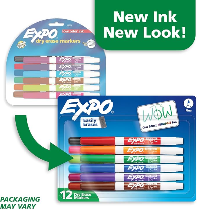 EXPO Dry Erase Markers, Low Odor Ink, Assorted Colors, Fine Tip,Back to School, Teacher, Classroom, Office Supplies (Pack of 96)