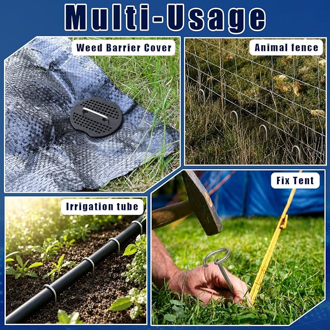 151 Pcs Landscape Fabric Stakes,3 Types Galvanized Ground Staples | U/G Shaped Garden Stakes,4/6 In Gauge Garden Stakes Heavy Duty for Plant Cover, Turf, Fence, Grass Decoration, Netting