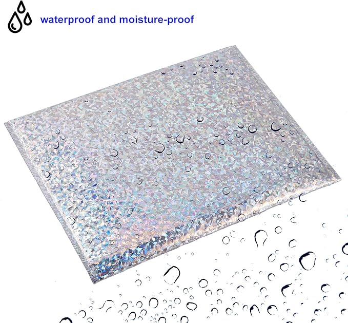 30 PCS Holographic Bubble Mailers 15.7 x 11.8 Inch, Silver Padded Envelopes Self Sealing Metallic Bubble Lined Adhesive Cushion Envelopes for Shipping, Mailing