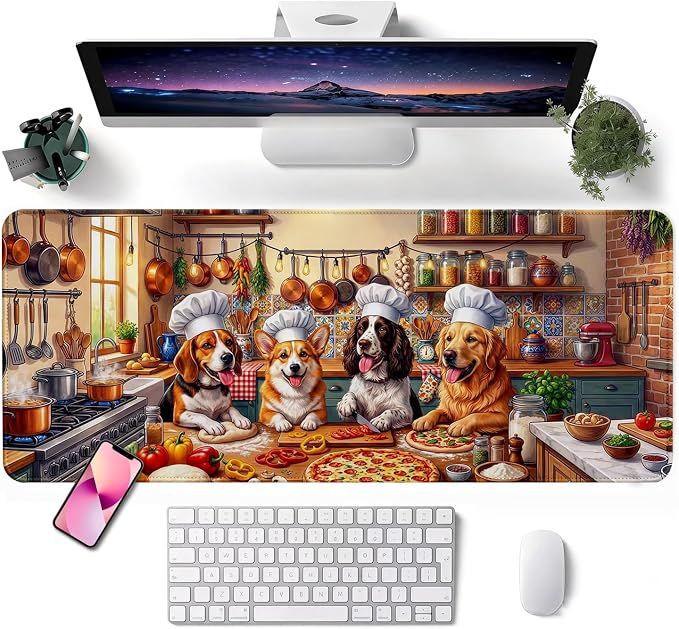 Mouse Pad, Desk Mat, 31.5x11.8in Large Mousepad, Puppy Kitchen | Desk Pad with Stitched Edge & Rubber Non-Slip Bottom, Gaming Mouse Pad, Extended Mousepad for Home, Office