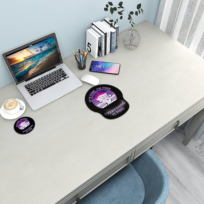 Ergonomic Mouse Pad with Wrist Support Rest,Large Mousepad Gel Wrist Rest, with Coaster Non-Slip & Pain Relief for Computer, Desk, Home&Office-Purple Dumpster Fire