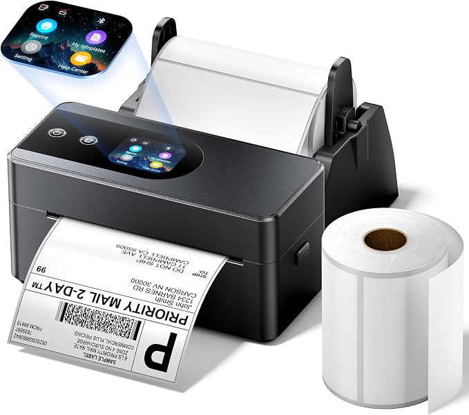 Phomemo PM64D Thermal Label Printer with Label Holder & 500PCS 4X6 Labels | Upgraded Support Preset Label Template for Offline Printing, 10 Languages and One-Key Reprint for Small Business Logo Labels