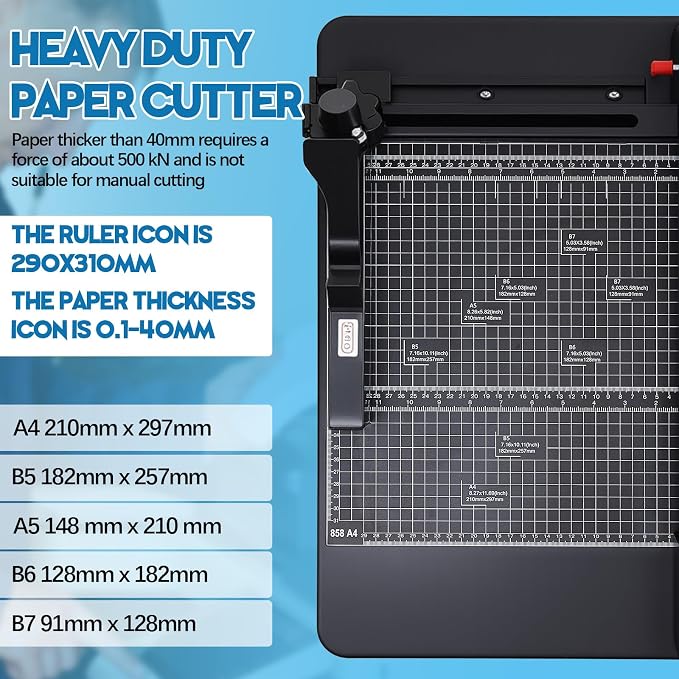 Threlaco 12 Inch A4 Heavy Duty Guillotine Paper Cutter 400 Sheet Capacity Guillotine Paper Cutter Stack Cards Trimmer Solid Steel with Metal Base for Cardstock Leather Office Home School (Black)