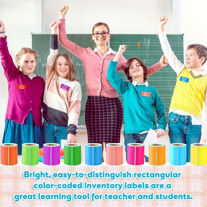 1000 Colored Sticker Rolls - Rectangular Coding Labels in 10 Bright Colors - Self Sticky Folder Labels for Boxes, Folders, Classroom & Home (2 x 3 Inch)