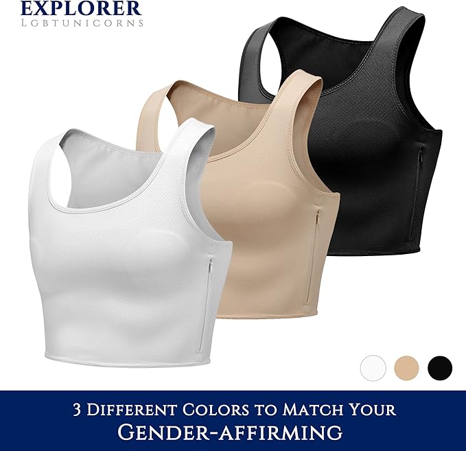 LGBT UNICORNS Chest Binder Trans FTM, Adjustable Bindfree Sizing Design, Skin-Friendly & Breathable, Nipple Covers Built-in