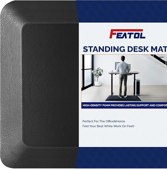 FEATOL Anti Fatigue Mat for Standing, 9/10 Extra Thick Ergonomic Standing Desk Mat, Comfort & Durable Memory Foam Standing Mat at Home,Office All Day (20" x 32", Black, 3PC)