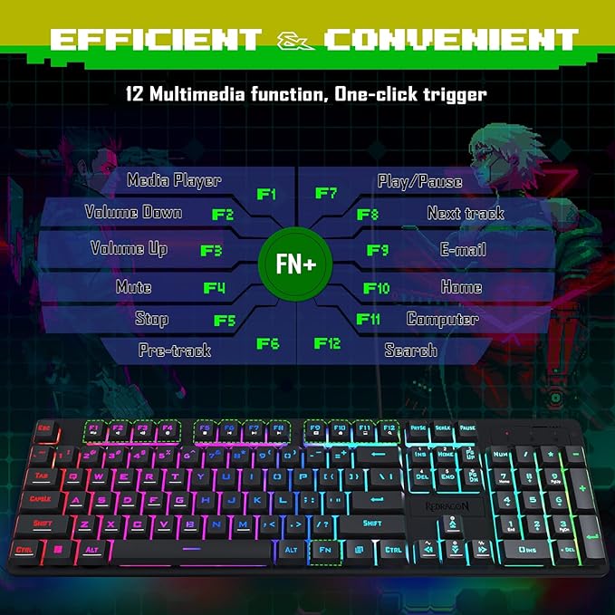 Redragon Updated S107 Gaming Keyboard and Mouse, RGB Gaming Keyboard and 10000 DPI Mouse Combo with 25-Key Anti-Ghosting, 1K Hz Programmable Mice with Software, Plug & Play to PC, Laptop [Upgrade]