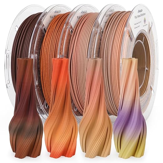 AMOLEN Wood Pla 3D Printer Filament Wood Pla Gradient Matte Finish Bundle 1.75mm, Dimensional Accuracy +/- 0.02mm, 200gx4 Spools for All FDM Printers