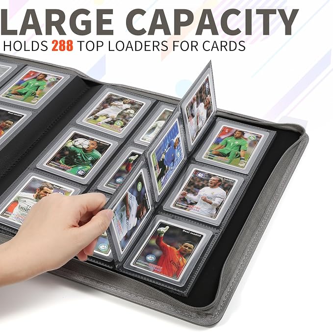 Toploader Binder,Holds 288 Toploaders,9 Pocket Double-Sided Top Loader Binders with Sleeves for 3 x 4'' Toploaders, Card Holder for Trading Cards or Sports Cards(Grey)