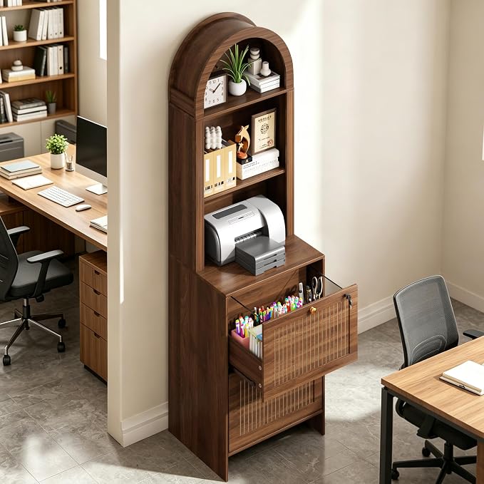 64.8"H Arched 2 Drawer File Cabinet, Farmhouse Vertical Cabinet with Lock | Vertical Filing Cabinet Fits Letter,Legal,A4 Hanging Folders,with Printer Stand Storage Bookshelf for Home Office,Living Room